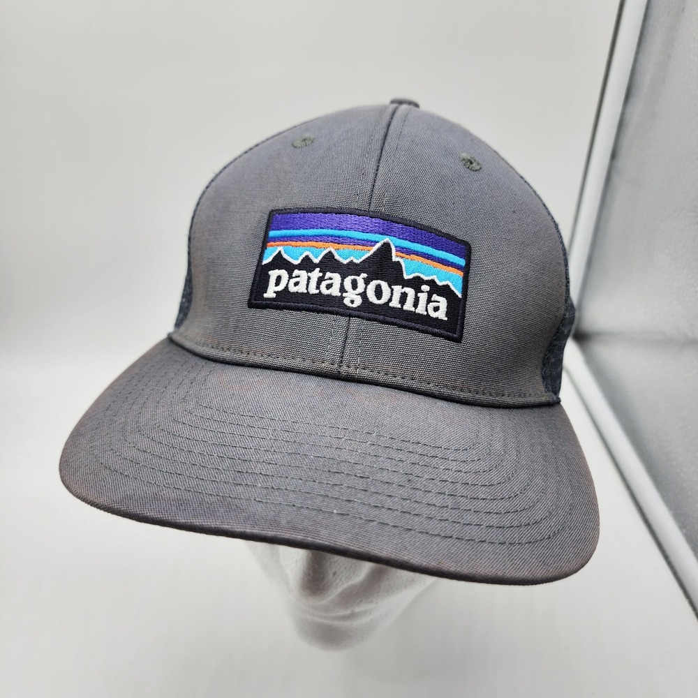 Patagonia P-6 Logo Trucker Hat Gray Black Mesh Snapback Cap